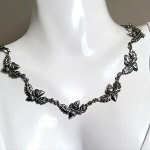 Vintage Danecraft Artisan Sterling Silver Acorn & Leaf Fall Choker Necklace